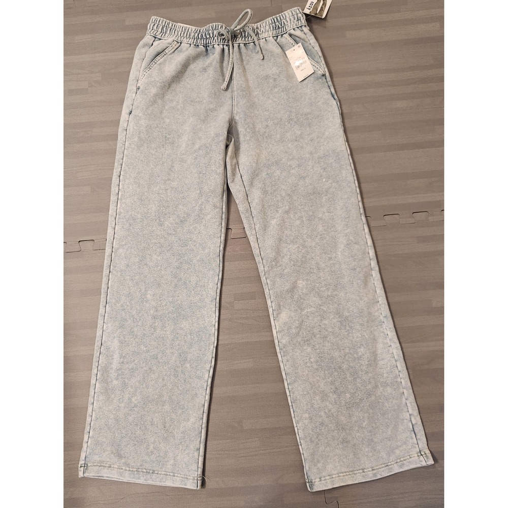 Vanilla Star Acid Wash Wide Leg Sweatpants Blue Cozy Lounge Pants Small NWT